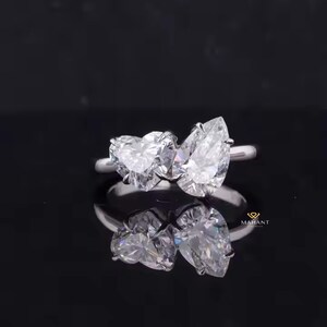 Heart & Pear Diamond Toi Et Moi Ring,Two Diamond Engagement Ring,Lab Grown Diamond Ring, CVD Diamond,IGI Certified Diamond Anniversary Ring