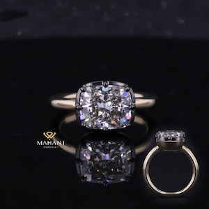 East To West Elongated Cushion Diamond Engagement Ring, Lab Grown Diamond Solitaire Ring, Unique Prong setting Engagement Ring, Gift For Her