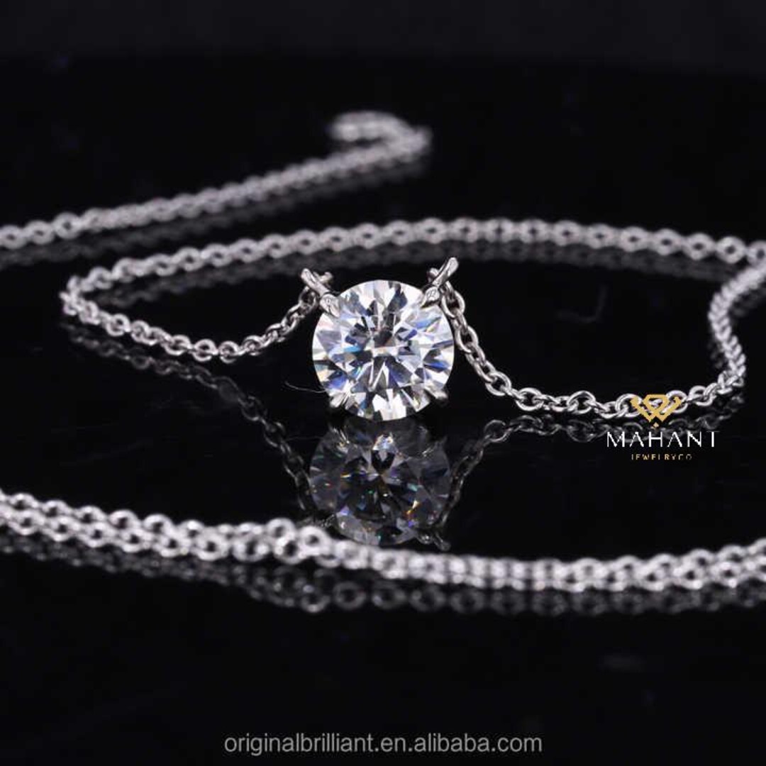 Carat Round Cut Solitaire Pendant With Chain Necklace, 18k White