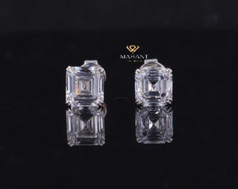 Lab Grown Asscher Cut Diamond Wedding Earrings Stud, 2 TCW Asscher Cut Studs, Basket set Stud, Earrings for Woman, Anniversary Gifts.