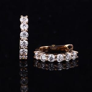 Round Lab Grown Diamond Earrings, 18K Yellow Gold Hoop Earrings For Her, Delicate Diamond Huggies Earrings, Anniversary Gift For Her.