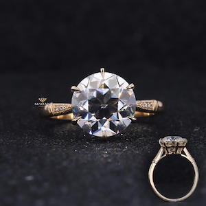 Old European Round Cut Lab Grown Diamond Engagement Ring, Solitaire Cathedral Set Wedding Ring, Art deco ring, 14k gold vintage Style Ring.