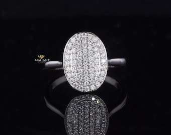 Bella Swan&#39;s Ring, Oval Shape Diamond Pave Cluster Ring Engagement Ring, Pave Cluster Set, 14K white Gold Solitaire Ring, Gift For Her.