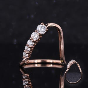 14k Gold Curved Wedding Band, Solid Gold Wave Stacking Ring, Deep Curved Contour Band for Baguette Solitaire,Lab Grown Diamond Ring.