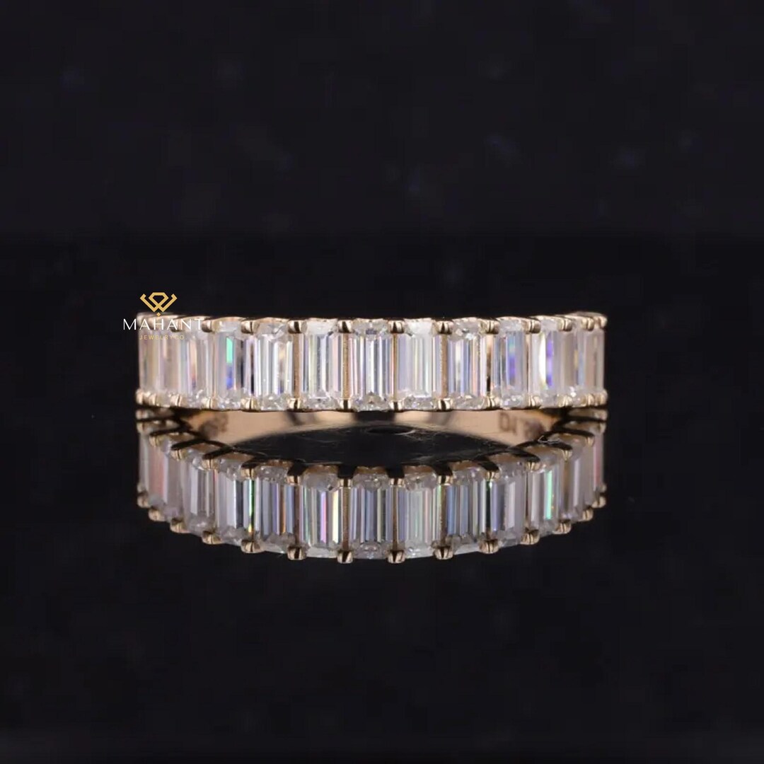 Emerald Cut Diamond Half Eternity Band, Lab Grown Diamond Wedding Band ...