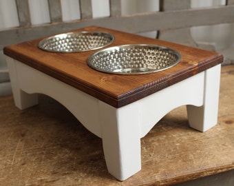 The Elegant Dog Bowl Stand - A handmade raised food bowl with personalisation - A perfect solution for small dogs with big appetites!