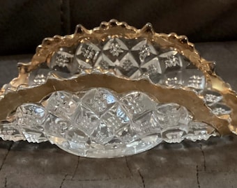 Vintage Early American gilded triangle-shaped glass dish