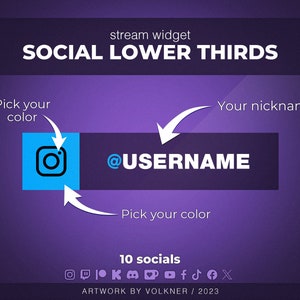 Custom Social Media Stream Overlay | Twitch Social Lower Thirds |  10 Event Rotator Widget | Twitch/Youtube/Trovo Streamers | Streamelements
