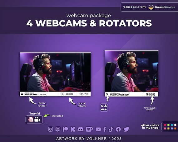 White Webcam Overlay for Twitch - Social & Event Rotator Widget for Streamelements - Instant Download