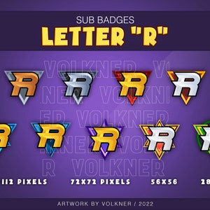 Emblemas de inscrição da letra R do Twitch | 9 Emblemas de Sub/Bit |  Inscritos do Twitch/YouTube