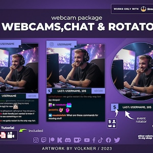 Purple Webcam Overlay for Twitch | Webcam Border and Rotator Widget | Subs/Follower/Tip | Rotating Social Media Overlay | Streamelements