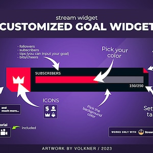 Twitch Goal Widget (CUSTOM COLORS) | Twitch Sub Goal | Cheer | Animated Stream Overlay | Donation Widget | Streamer | StreamElements |Clean