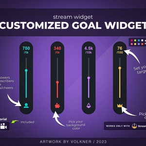 Widget d’objectifs Twitch | Sous-objectif Twitch | Sous/Suiveur/Conseils/Acclamation | Superposition de flux personnalisée | Widget de don | Streamer | Éléments de flux