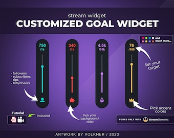 Twitch Goals Widget | Twitch Sub Goal | Sub/Follower/Tips/Cheer | Custom Stream Overlay | Donation Widget | Streamer | StreamElements