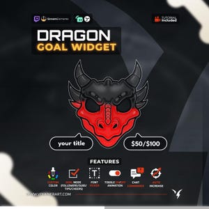 Widget Dragon Goal | Cagnotte Twitch Liquid | Entièrement personnalisable | Objectif d'abonnements | Widget de dons | Streamer | StreamElements