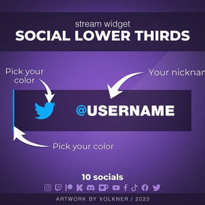 Custom Social Lower Thirds Widget | Twitch Social Media Rotator Widget | 10 Events |Twitch/Youtube/Trovo Streamers | Streamelements
