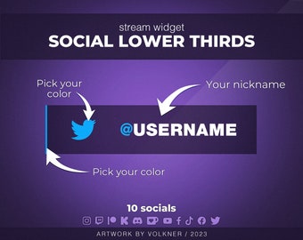 Custom Social Lower Thirds Widget | Twitch Social Media Rotator Widget | 10 Events |Twitch/Youtube/Trovo Streamers | Streamelements