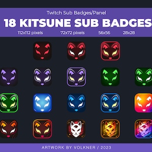 Twitch Kitsune Sub/Bit Badges | 18 Fox Badges | anime | Japanese | Twitch/KICK/Discord