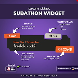 Twitch Subathon Stream Widget (Customizable) | Event Rotator and Goal Widget | vTuber Overlay | Countdown Timer | Streamelements