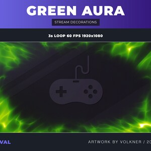 Può includere: Cornice ovale animata verde con un effetto luminoso. La cornice è perfetta per l'uso come sovrapposizione di streaming Twitch o YouTube. Il testo "GREEN AURA" e "STREAM DECORATIONS" è nella parte superiore dell'immagine. Il testo "3s LOOP 60 FPS 1920x1080" è al centro dell'immagine. Il testo "OVAL" è nella parte inferiore sinistra dell'immagine. Il testo "ARTWORK BY VOLKNER / 2023" è nella parte inferiore destra dell'immagine.