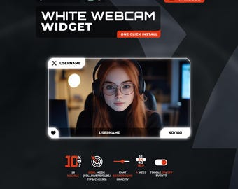 Twitch White Webcam Overlay - 3 size with Event & Social Media Rotator Widget for Streamelements - Instant Download