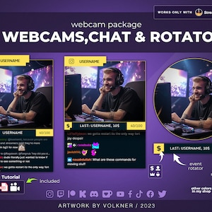 Yellow Webcam Overlay for Twitch | Webcam and Rotator Widget | Subs/Follower/Tip | Rotating Social Media Overlay | streamelements | OSA