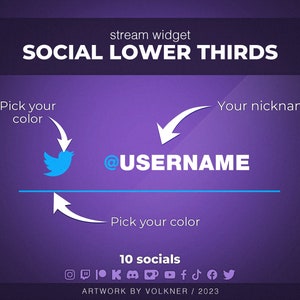 Custom Rotating Social Media Overlay | 10 Lower Thirds for Twitch | Stream Overlay | Twitch/Youtube/Trovo Streamers | Streamelements | OBS