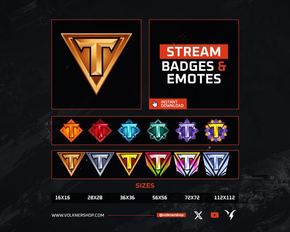 Letter T Sub Badges | 12x Twitch Stream Badges | Discord Role Badges | Twitch/KICK