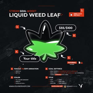 Liquid Weed Leaf Goal Widget | Glass Twitch Goals | Fully Customizable | Sub Goal | Donation Widget | Streamer | StreamElements