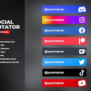 Customize Social Rotator Widget - Customizable Social Thirds for Twitch/Youtube/Kick Streamers | Streamelements OBS