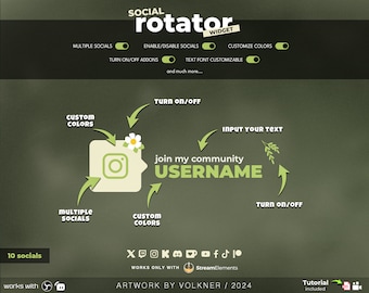 Social Media Floral Rotator | 10 Animated Social Widget | Twitch Plant Stream Overlay | Streamelements | OBS