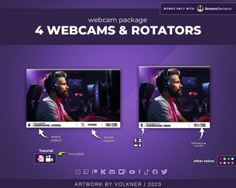 Superposition de webcam blanche pour Twitch | Webcam et widget rotateur | Abonnés/Suiveur/Astuce | Superposition rotative des médias sociaux | Éléments de flux