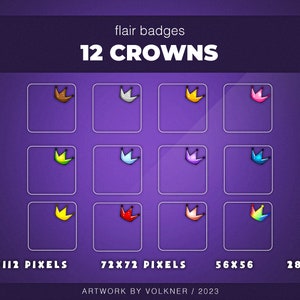Twitch Crown Flair Abzeichen | 12 Kronen-Gebissabzeichen | Stream | Twitch/Discord/Kick