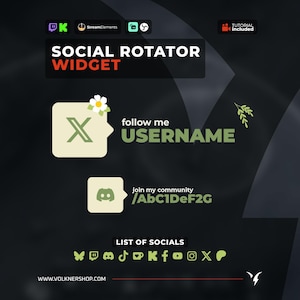 Floral Social Media Widget – Twitch/Kick Lower Thirds for StreamElements - Instant Download
