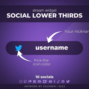 Rotatore social media personalizzabile | Widget social lower thirds | 10 eventi | Streamer Twitch/Youtube/Trovo | Streamelements