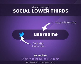 Customizable Social Media Rotator | Social Lower Thirds Widget | 10 Events | Twitch/Youtube/Trovo Streamers | Streamelements