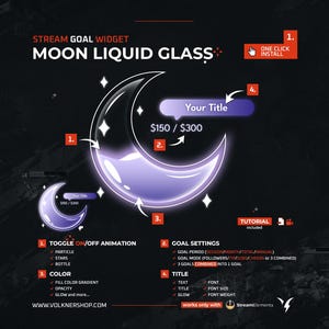 Moon Liquid Goal Widget | Glass Twitch Goals | Fully Customizable | Sub Goal | Donation Goal | Streamer | StreamElements