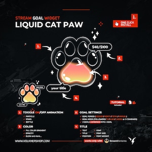Katzenpfoten-Flüssigkeitsziel-Widget | Twitch-Ziele aus Glas | Vollständig anpassbar | Abo-Ziel | Spenden-Widget | Streamer | StreamElements