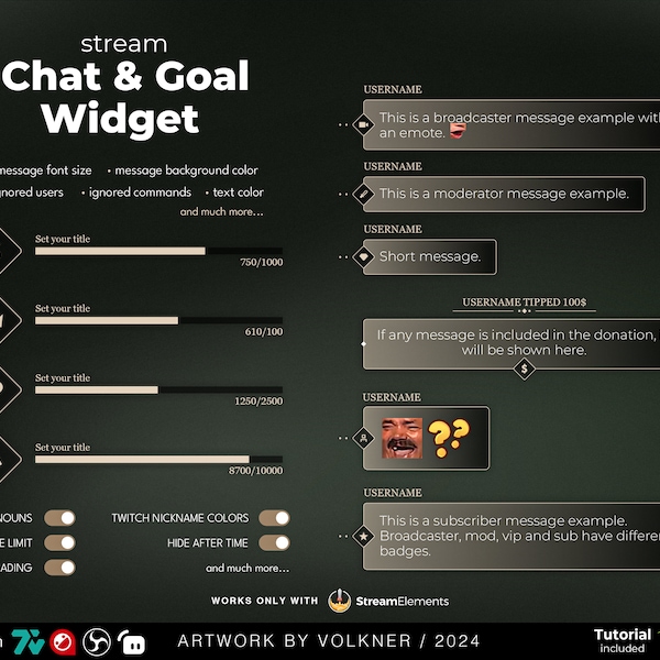 Classic Twitch Chat | Stream Chat & Goal Widget | Customizable Colors | OBS | Streamelements