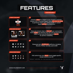 Twitch White Webcam Overlay - 3 size with Event & Social Media Rotator Widget for Streamelements - Instant Download image 2