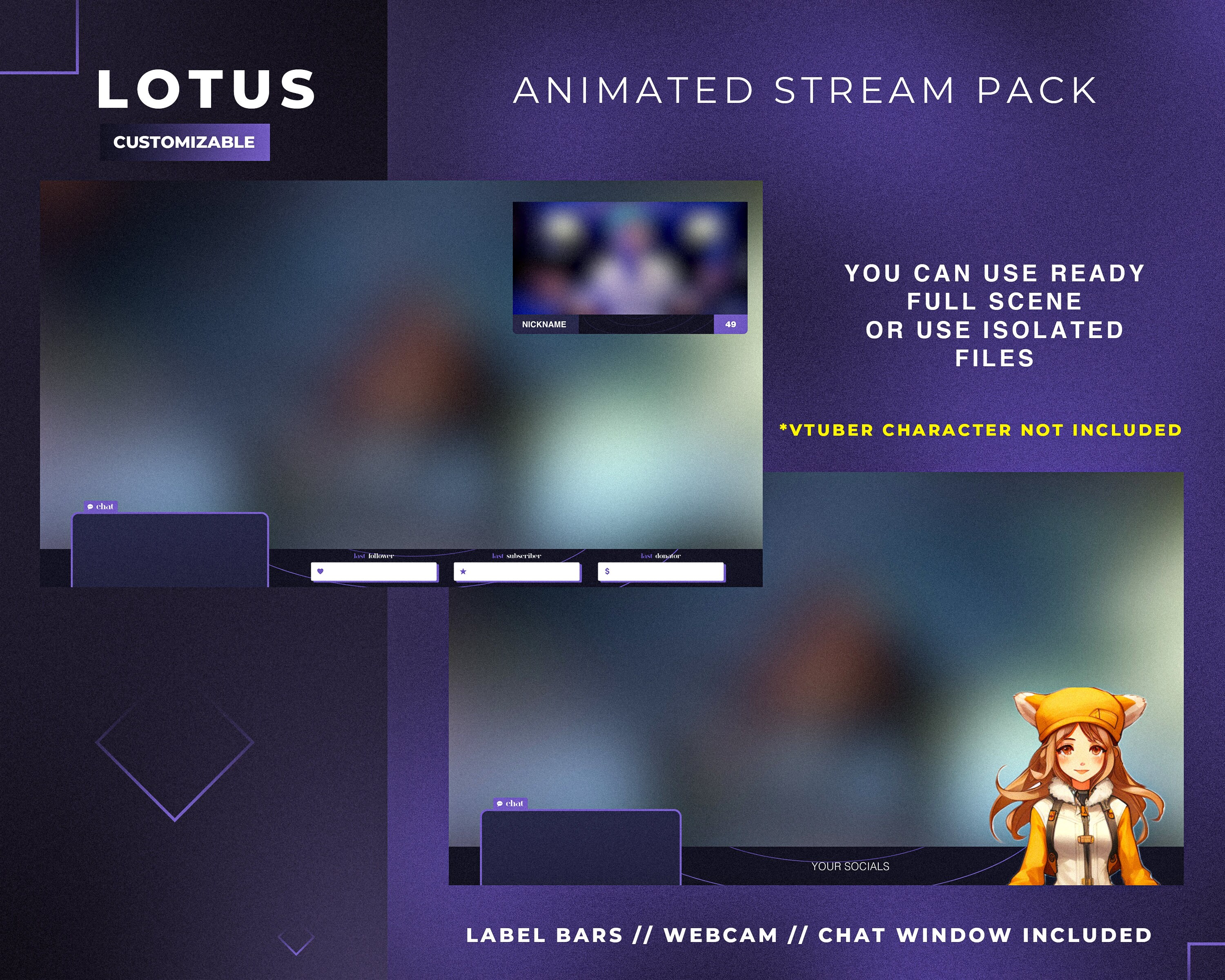 Streaming Layout Minimal Lotus Animated Stream Pack | Minimal Aesthetic Purple Stream Overlay ...