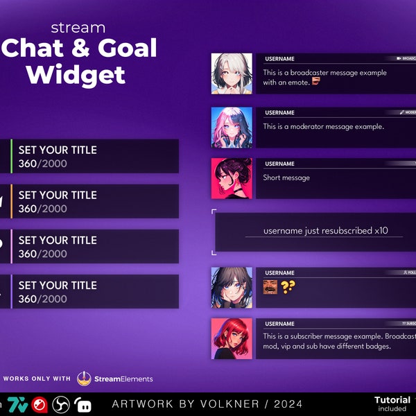 Clean Twitch Chat & Goal Widget | Stream Chat Box with Sub Goals | Customizable Colors | OBS | Streamelements