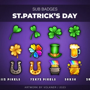 Twitch Clover Sub Badges | 12 St. Patrick's Day Badges | Irish, Horseshoe, Lucky Charm | Discord Role Badge | Twitch/KICK