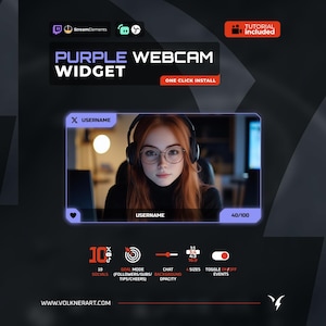 Twitch Purple Webcam Overlay | Event & Social Media Rotator Widget | Streamelements