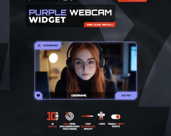 Twitch Purple Webcam Overlay | Event & Social Media Rotator Widget | Streamelements - Instant Download