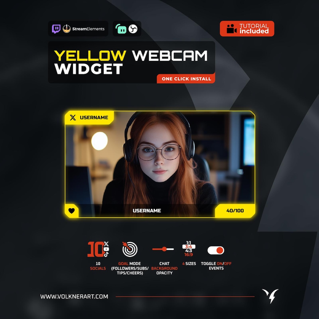 Yellow Twitch Webcam Overlay Widget With Event & Social Rotator for ...