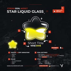 Cute Star Goal Widget | Liquid Glass Twitch Goal | Fully Customizable | Sub Goal | Donation Widget | Streamer | StreamElements
