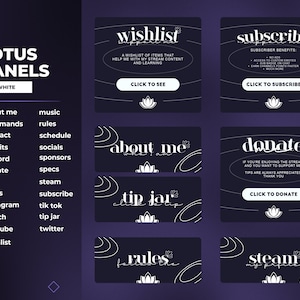 White Twitch Panels | White Lotus Flower Stream Panels | 23 Panels to instant Download | Twitch/Kick