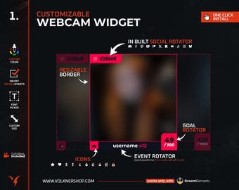 Webcam Stream Overlay for Twitch and Youtube | Goal Widget | Social & Event Rotator | Custom Colors | Streamelements