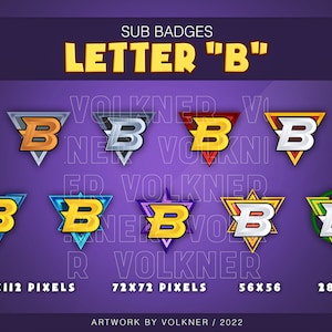 Emblemas de inscrição da letra B do Twitch | 9 Emblemas de Sub/Bit |  Inscritos do Twitch/YouTube